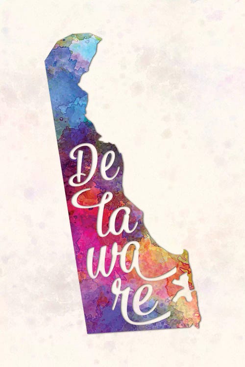 Delaware US State In Watercolor Text Cut Out by Paul Rommer wall art