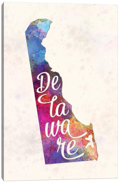 Delaware US State In Watercolor Text Cut Out Canvas Art Print - Delaware