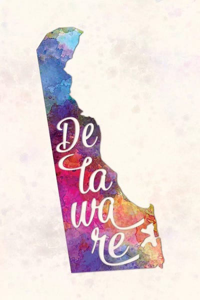 Delaware: Delaware US State In Watercolor Text Cut Out by Paul Rommer