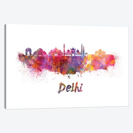 Delhi Skyline In Watercolor Canvas Print #PUR194} by Paul Rommer Canvas Art Print
