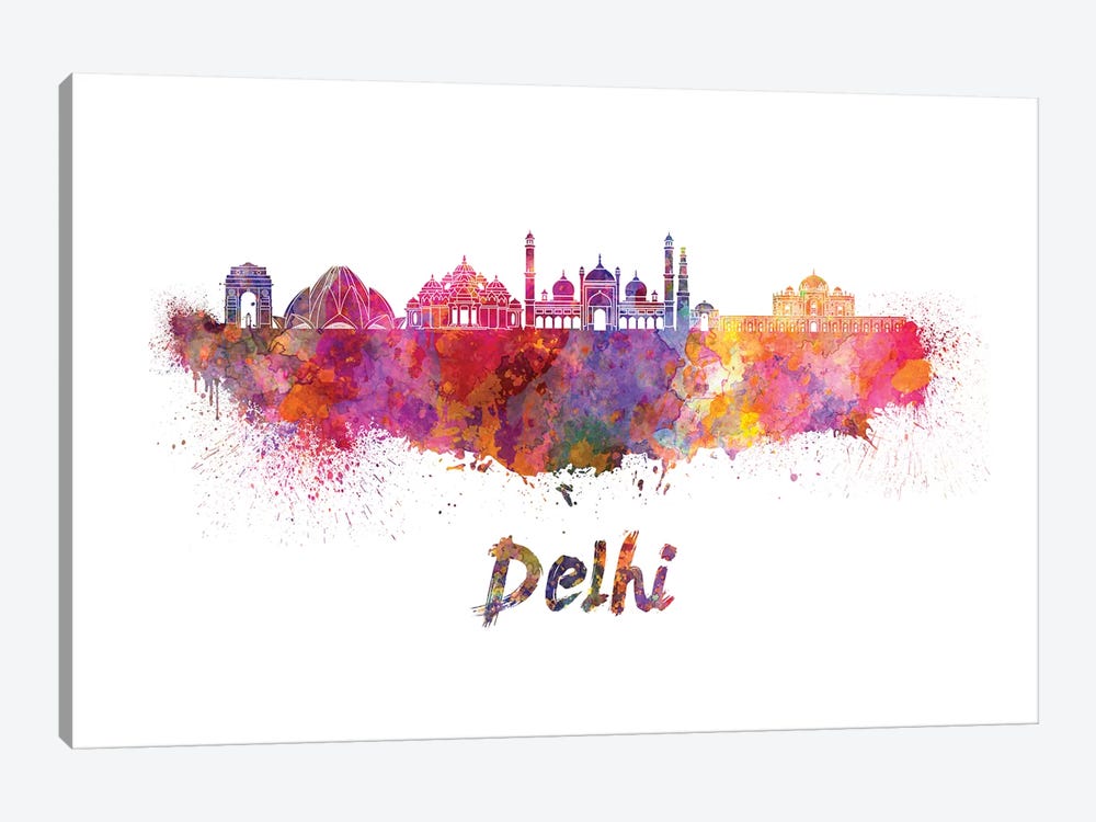 Delhi Skyline In Watercolor by Paul Rommer 1-piece Canvas Art Print