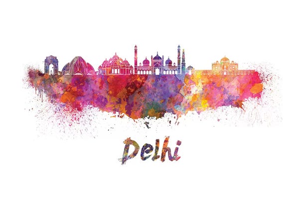 Delhi: Delhi Skyline In Watercolor by Paul Rommer