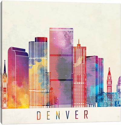 Denver Landmarks Watercolor Poster Canvas Art Print - Colorado Art