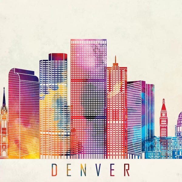 Paul Rommer: Denver Landmarks Watercolor Poster by Paul Rommer