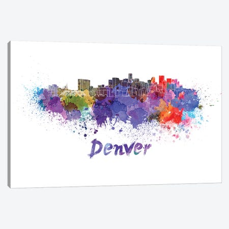 Denver Skyline In Watercolor Canvas Print #PUR196} by Paul Rommer Canvas Print