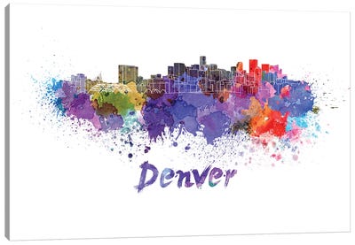 Denver Skyline In Watercolor Canvas Art Print - Denver Art