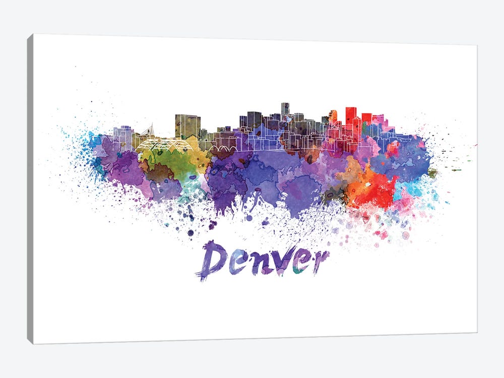Denver Skyline In Watercolor by Paul Rommer 1-piece Canvas Print