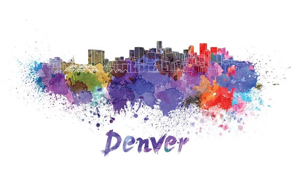 Colorado: Denver Skyline In Watercolor by Paul Rommer