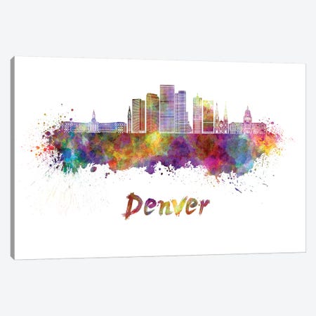 Denver Skyline In Watercolor II Canvas Print #PUR197} by Paul Rommer Art Print