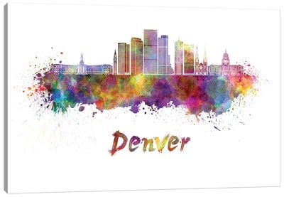 Denver Skyline In Watercolor II Canvas Art Print - Denver Art