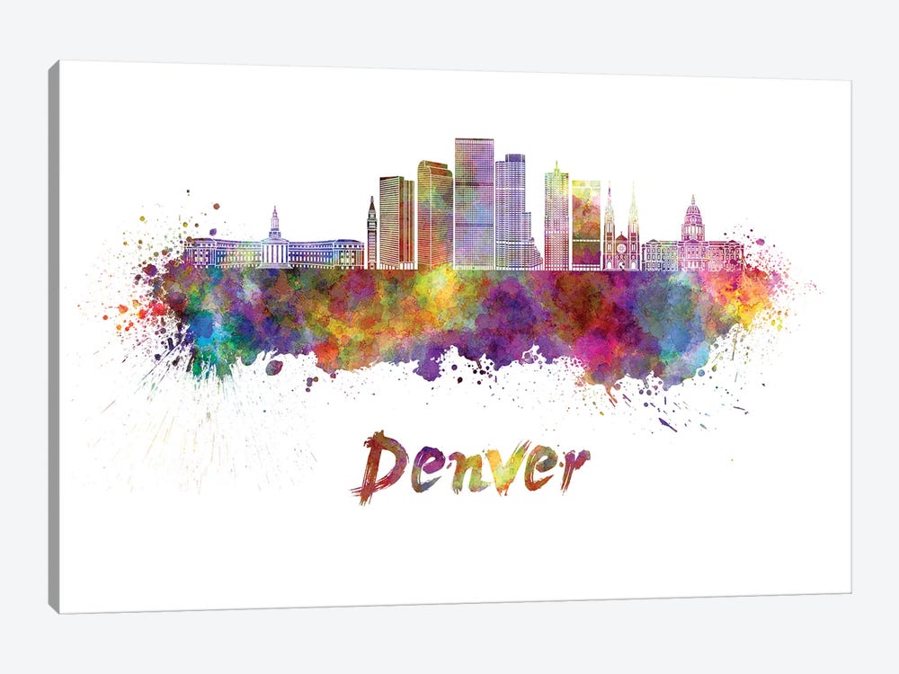 Denver Skyline In Watercolor II by Paul Rommer 1-piece Canvas Artwork