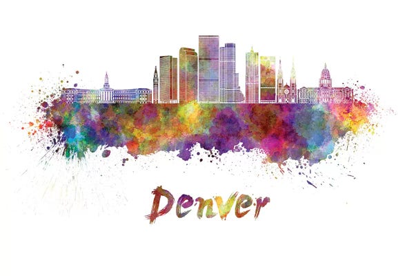 Colorado: Denver Skyline In Watercolor II by Paul Rommer