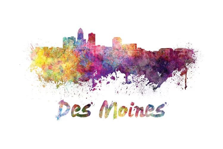 Des Moines Skyline In Watercolor