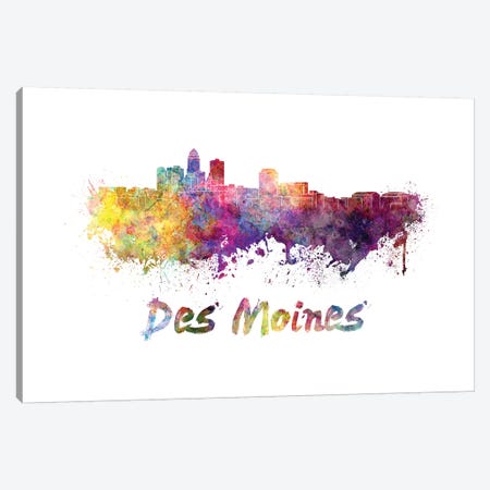 Des Moines Skyline In Watercolor Canvas Print #PUR198} by Paul Rommer Canvas Artwork