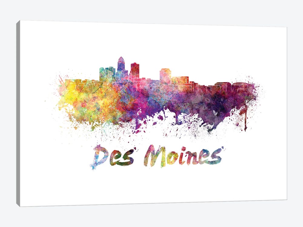 Des Moines Skyline In Watercolor by Paul Rommer 1-piece Canvas Print