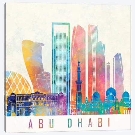 Abu Dhabi Landmarks Watercolor Poster Canvas Print #PUR1} by Paul Rommer Canvas Wall Art