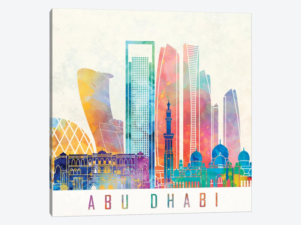 Abu Dhabi Landmarks Watercolor Poster by Paul Rommer 1-piece Canvas Art Print