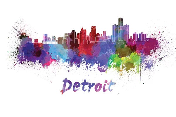 Michigan: Detroit Skyline In Watercolor by Paul Rommer