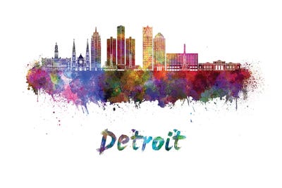 Detroit Skyline In Watercolor II by Paul Rommer framed wall art