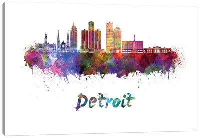 Detroit Skyline In Watercolor II Canvas Art Print - Michigan Art