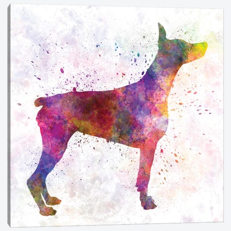 Doberman In Watercolor Canvas Print #PUR203} by Paul Rommer Canvas Wall Art