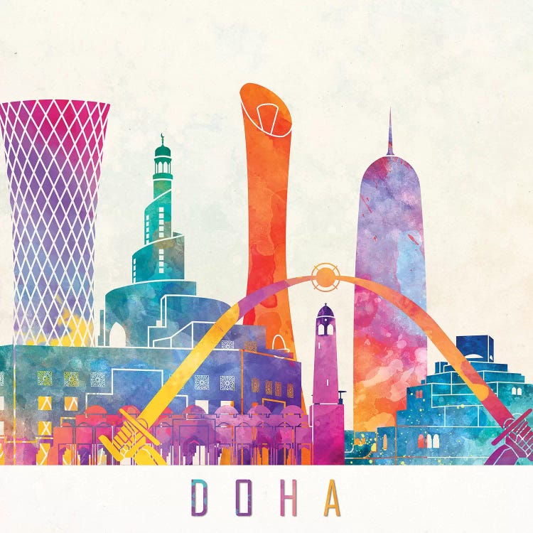 Doha Landmarks Watercolor Poster by Paul Rommer wall art