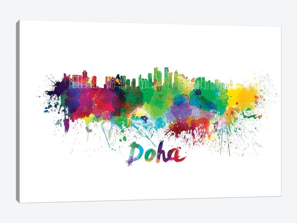 Doha Skyline In Watercolor by Paul Rommer 1-piece Canvas Art