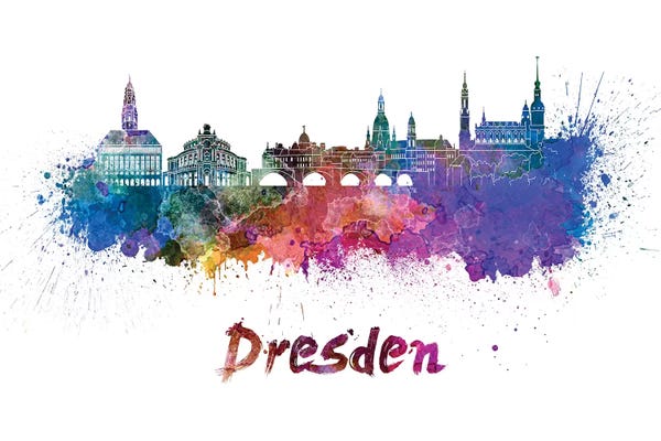 Dresden: Dresden Skyline In Watercolor by Paul Rommer