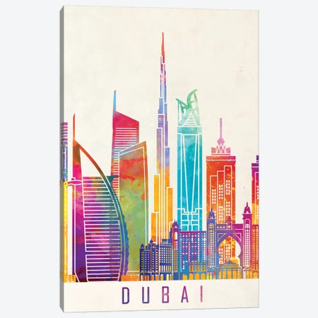 Dubai Landmarks Watercolor Poster Canvas Print #PUR212} by Paul Rommer Art Print