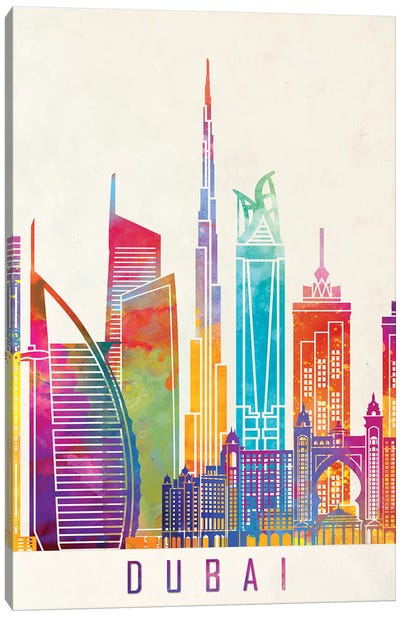 Dubai Landmarks Watercolor Poster Canvas Art Print - Dubai Art