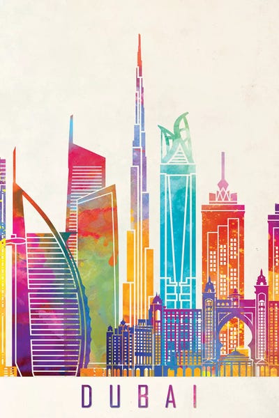 United Arab Emirates: Dubai Landmarks Watercolor Poster by Paul Rommer