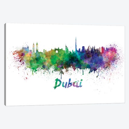 Dubai Skyline In Watercolor Canvas Print #PUR213} by Paul Rommer Canvas Art Print