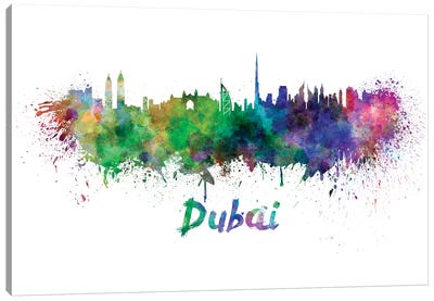 Dubai Skyline In Watercolor Canvas Art Print - Dubai Art