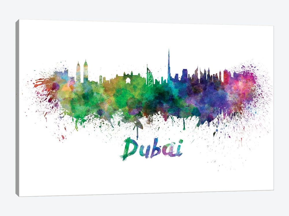 Dubai Skyline In Watercolor by Paul Rommer 1-piece Canvas Art