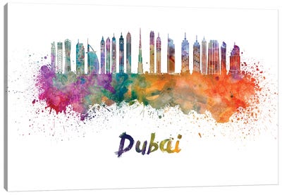 Dubai Skyline In Watercolor II Canvas Art Print - United Arab Emirates Art