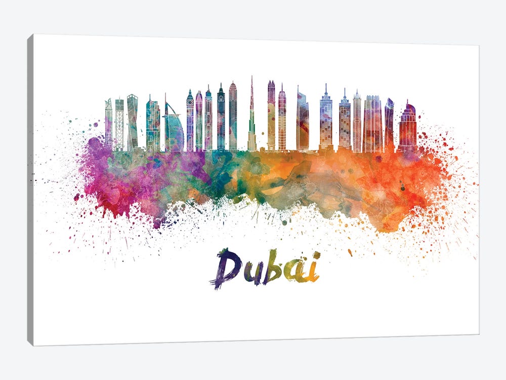 Dubai Skyline In Watercolor II by Paul Rommer 1-piece Canvas Art Print