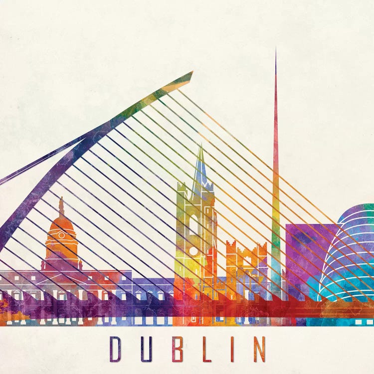 Dublin Landmarks Watercolor Poster