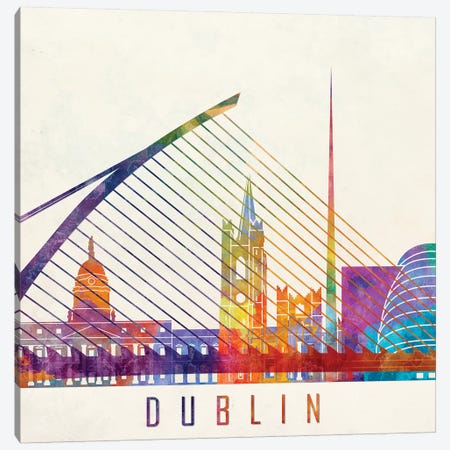 Dublin Landmarks Watercolor Poster Canvas Print #PUR215} by Paul Rommer Canvas Artwork