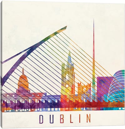 Dublin Landmarks Watercolor Poster Canvas Art Print - Ireland Art