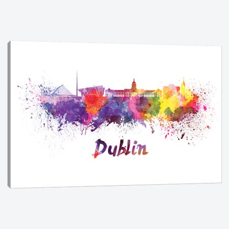 Dublin Skyline In Watercolor Canvas Print #PUR216} by Paul Rommer Canvas Art