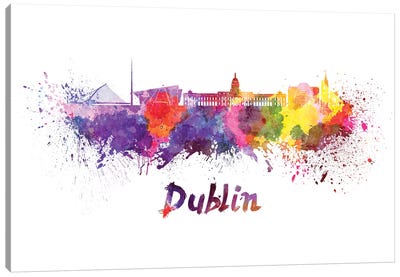Dublin Skyline In Watercolor Canvas Art Print - Dublin
