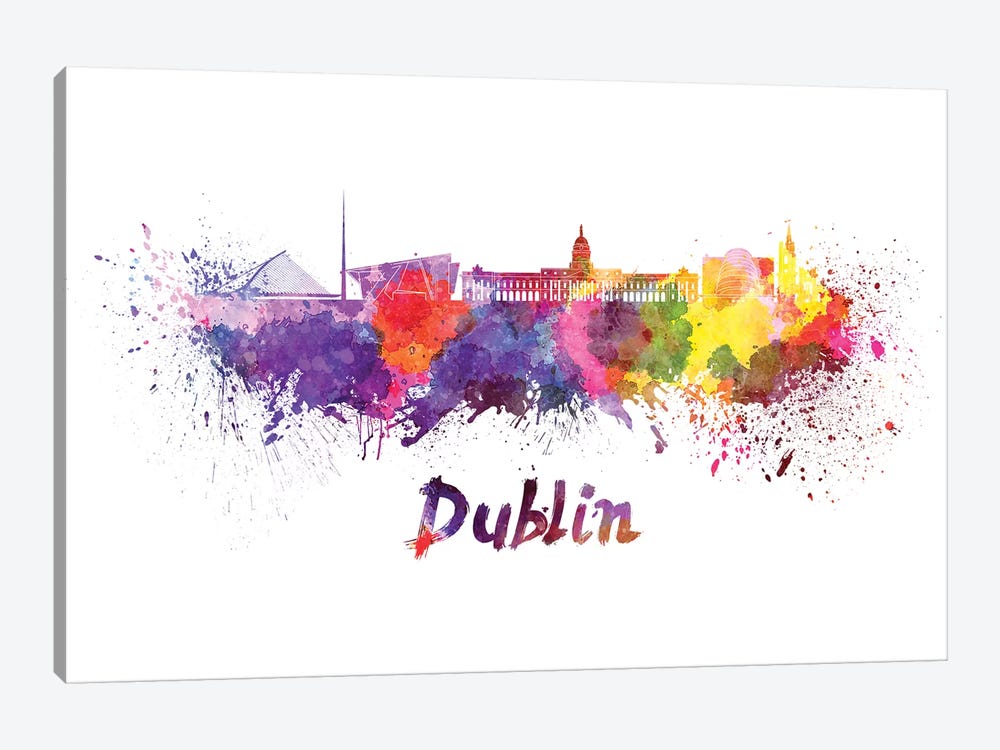 Dublin Skyline In Watercolor by Paul Rommer 1-piece Canvas Print