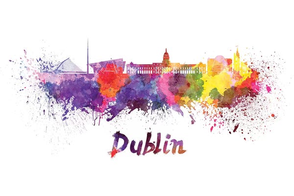 Dublin: Dublin Skyline In Watercolor by Paul Rommer