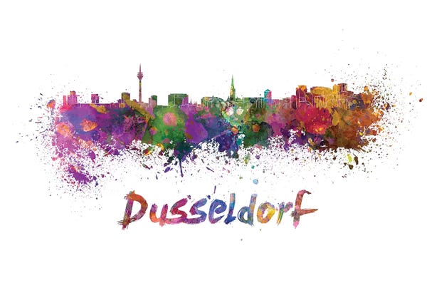 Dusseldorf: Dusseldorf Skyline In Watercolor by Paul Rommer