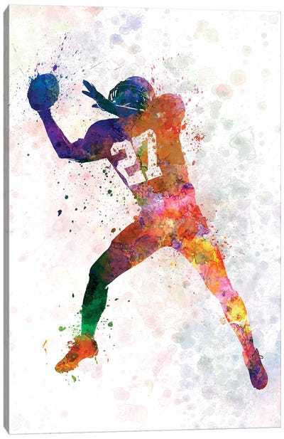American Football Player Catching Receiving II Canvas Art Print - Kids Sports Art