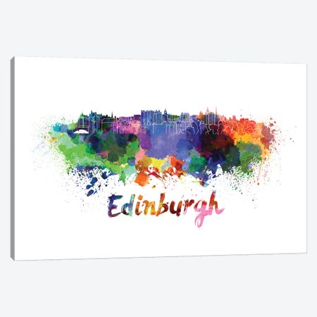 Edinburgh Skyline In Watercolor Canvas Print #PUR223} by Paul Rommer Canvas Art