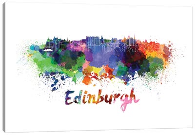 Edinburgh Skyline In Watercolor Canvas Art Print - Edinburgh