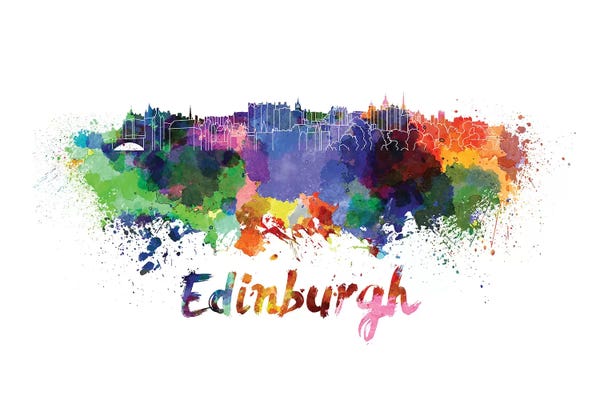 Edinburgh: Edinburgh Skyline In Watercolor by Paul Rommer