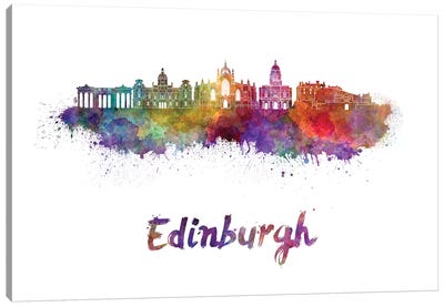 Edinburgh Skyline In Watercolor II Canvas Art Print - Scotland Art