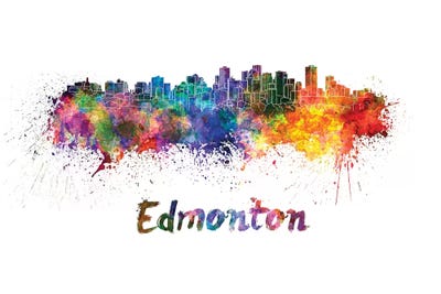 Edmonton Skyline In Watercolor by Paul Rommer framed wall art